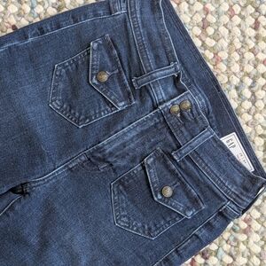 GAP 70s High Rise Flare Jeans With Patch Pockets, Raw Hem, Dark Blue